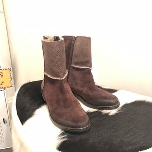 Sundance boots distressed brown, sherpa suede